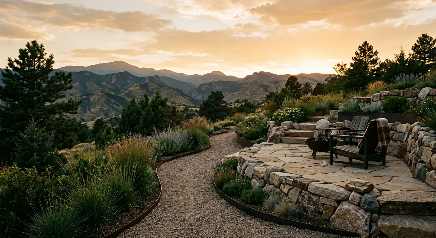 Completed boulder terrace overlooking foothills